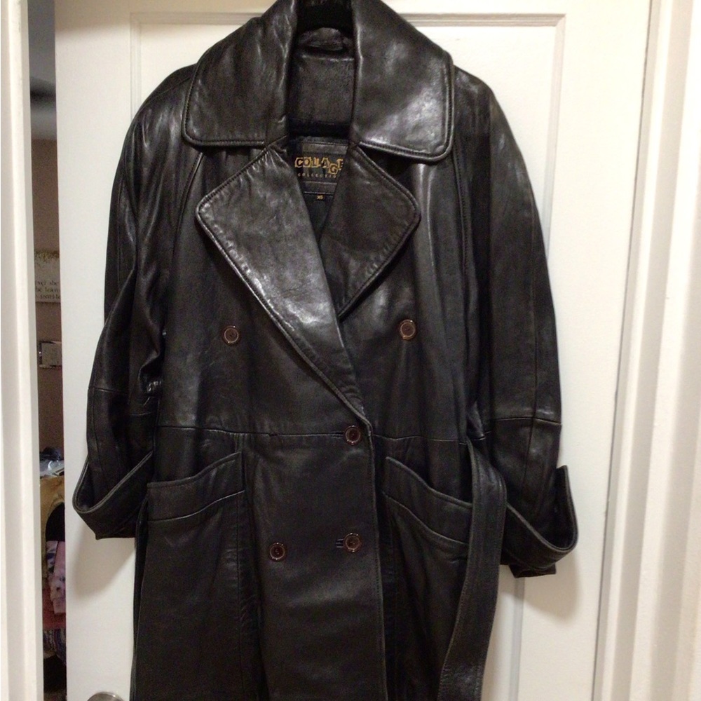 Collage Collection Black Leather Trench Coat